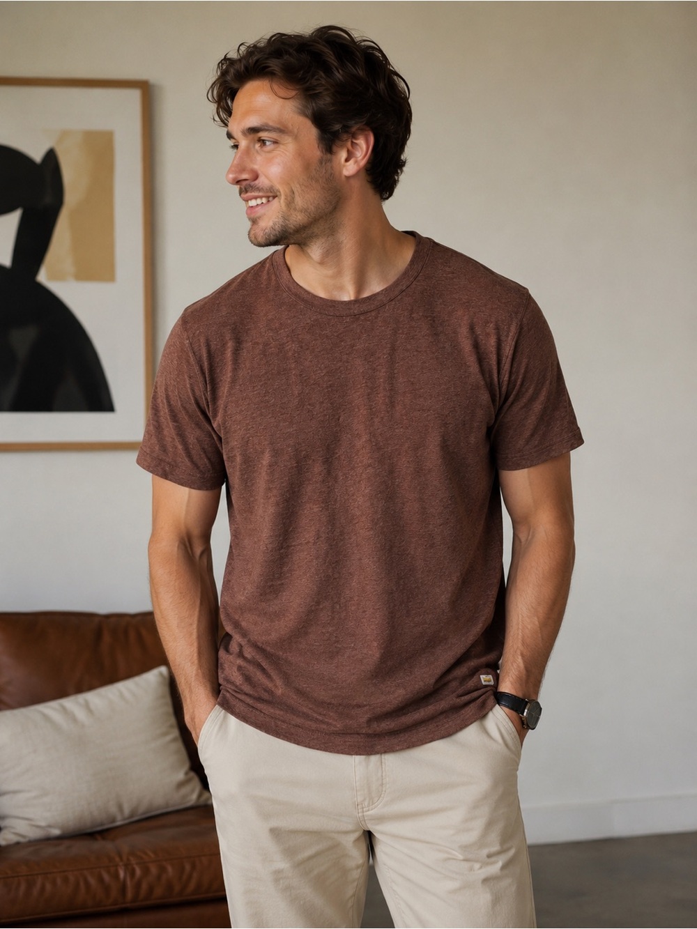 Vuori Men's Short Sleeve Crew in red/brown